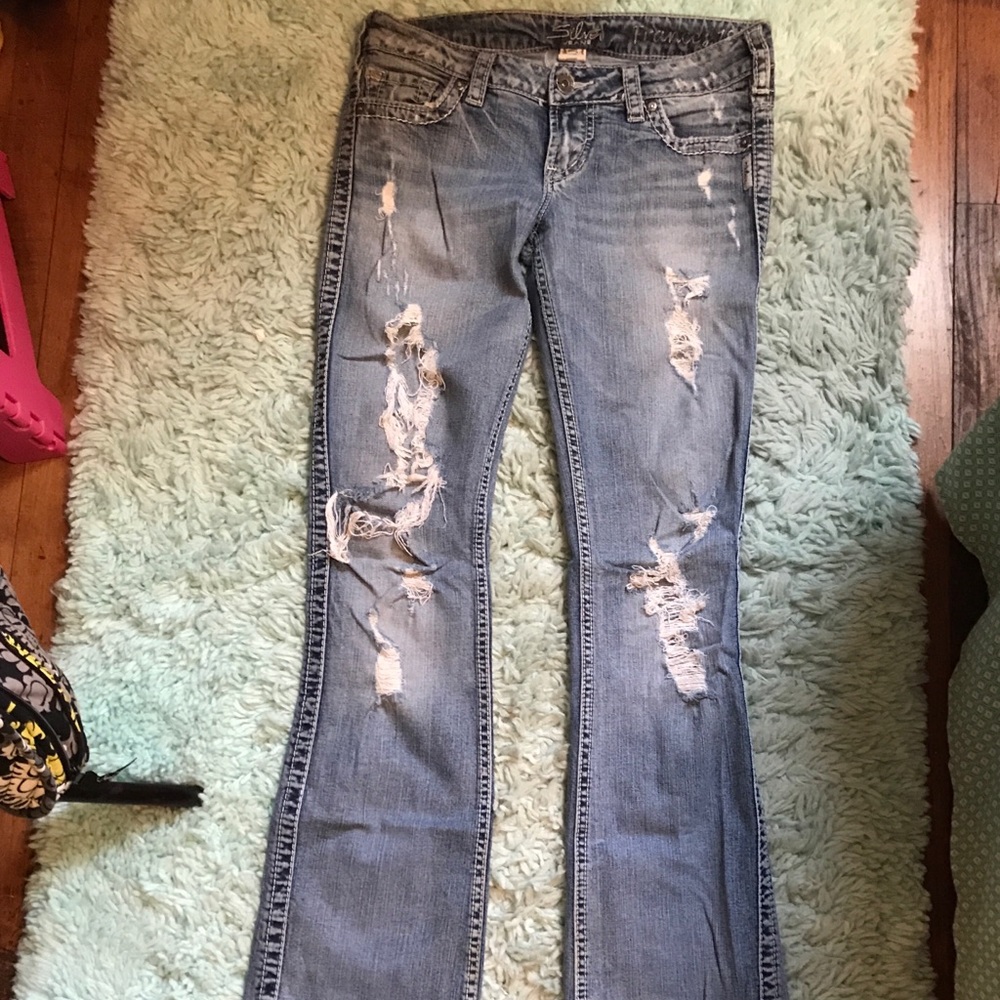Silver ripped bootcut jeans